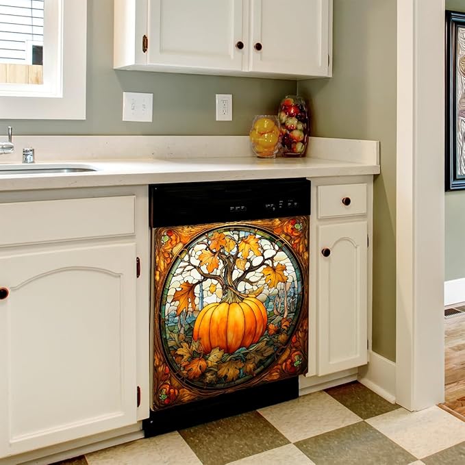 Fall Pumpkin Autumn Thanksgiving Dishwasher Magnet Cover Magnetic Dishwasher Decorative Cover Front Dishwasher Door Covers Reuseable Dishwasher Covers Panel Decal for Kitchen Home Appliances 23" X 26"