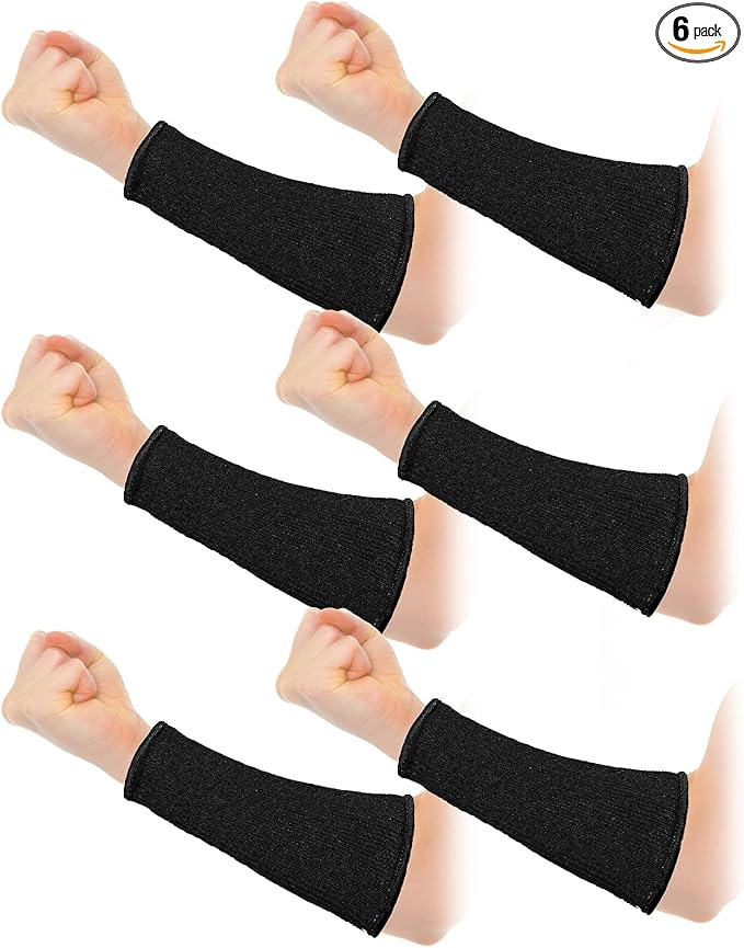 Sintege 3 Pairs Arm Protectors for Thin Skin and Bruising Cut Resistant Forearm Sleeve Level 5 Arm Burn Protection Sleeve (Black,7.9 Inch)