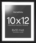 Homeforia 10x12 Picture Frame Black Wood, High End Oak 10x12 Poster Frames with Mat 8x10, 10 x 12 Wooden Frame Matted to 8 x 10 inch Photo, 12x10 Thin Hanging Frame, Tempered Glass, Wall Kit, Set of 1
