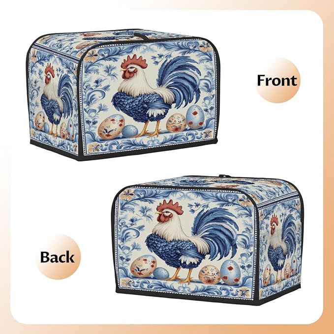 Toaster Cover 2 Slice, Easter Blue Cock Pattern Egg Anti Dust Protector for Bread Maker, Waterproof Kitchen Appliances Accessories