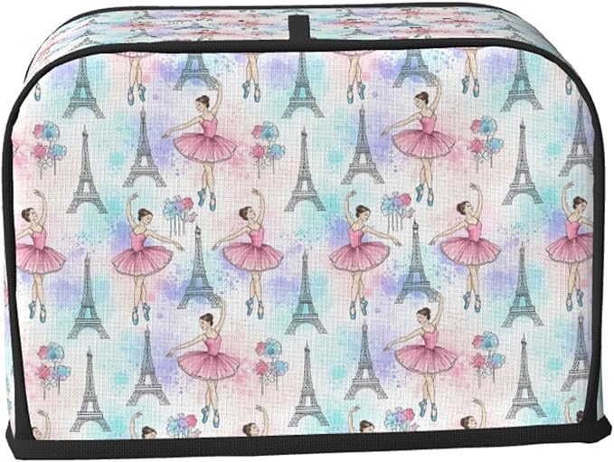 2 Slice Toaster Cover Ballet Dancer Ballerina Eiffel Tower, Soft Washable Fabric Dust Cover, Fingerprint Protection for Small Kitchen Appliances