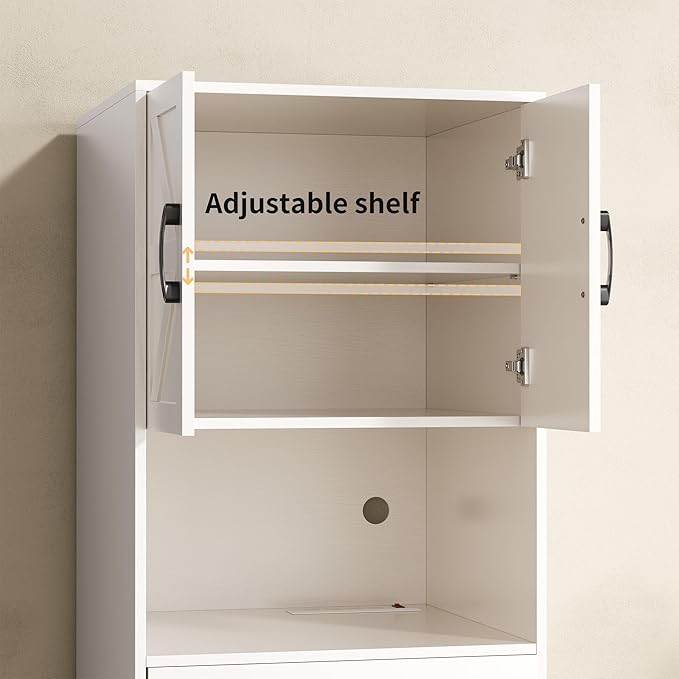 Mini Fridge Stand with Storage and Power Outlet, Coffee Bar Cabinet with Microwave Shelf, – Fits Most Mini Fridges and Wine Coolers, for Dorm, Kitchen, or Office White KH03MRW
