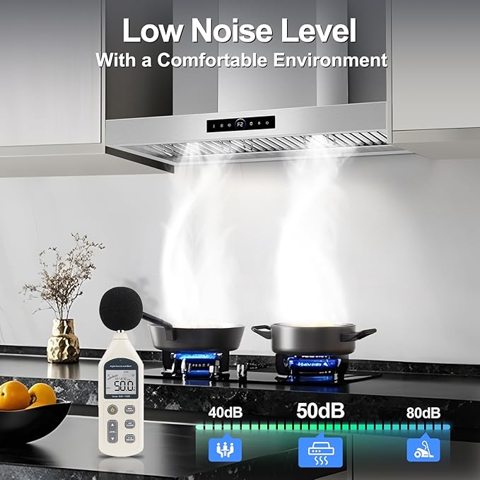 36 inch Range Hood Wall Mount, 1200 CFM with 4-Speed Gesture Sensing & Touch Control, Stainless Steel Kitchen Stove Vent Hoods with 2 LED Lights, Time Setting, Dishwasher-Safe Baffle Filters