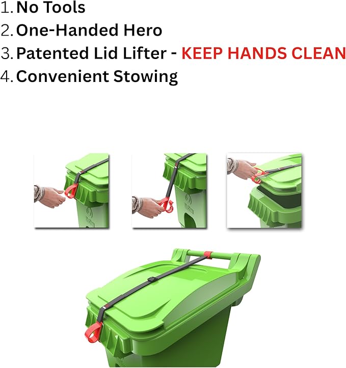 Original BinClaw ONE-Handed Trash Can Lock – The ONLY One with The Handle! Keep Hands Clean. No Drilling - No Tools. Trash Can Lid Lock Security
