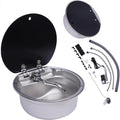 RV, Bar, Kitchen Sink with Folde Faucet C &Lid, Undermount Stainless Steel Single Bowl Small Drop In Sink Hand Wash Basin for Workstation, RV, Boat, Kitchen, Camper Van,Bar