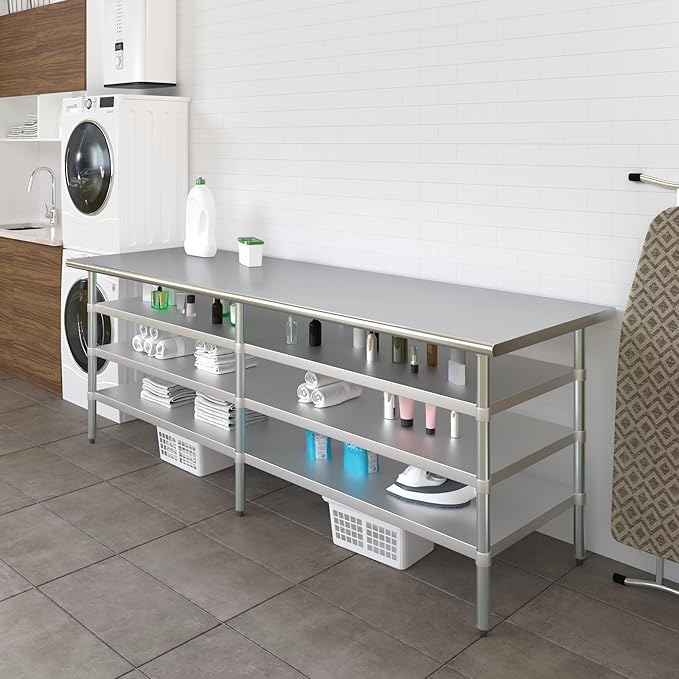 30 in. x 96 in. Stainless Steel Work Table with Three Bottom Shelves | NSF Kitchen Prep Table | Utitly Metal Table