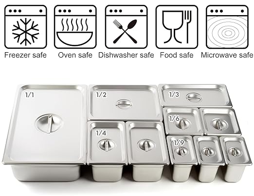 CURTA 6-Pack 1/2 Size Steam Table Pan Covers with Handle, NSF Certified 18/8 Stainless Steel Hotel Pan Lids for Catering, Buffet, Restaurant, Commercial Kitchen, Dishwasher Safe
