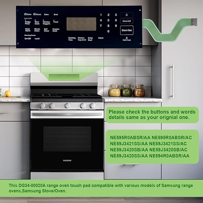 DG34-00020A Range Membrane Switch Touchpad Overlay-Compatible with Samsung Stove/Oven,Replaces AP5623392,PS4240764,NE594R0ABSR,NE59J3420SS,NE59J3420SB, NE59J3421SS,NE595R0ABSR-Touch Panel