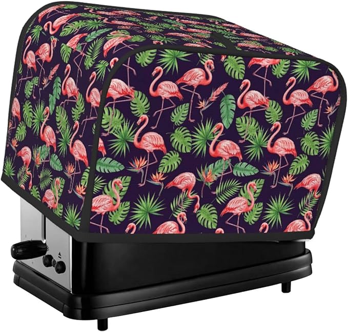 2 Slice Toaster Cover, Polyester Dust Protection, Fingerprint Resistant Washable Kitchen Appliance Cover Palm Leaf Cute Flamingo