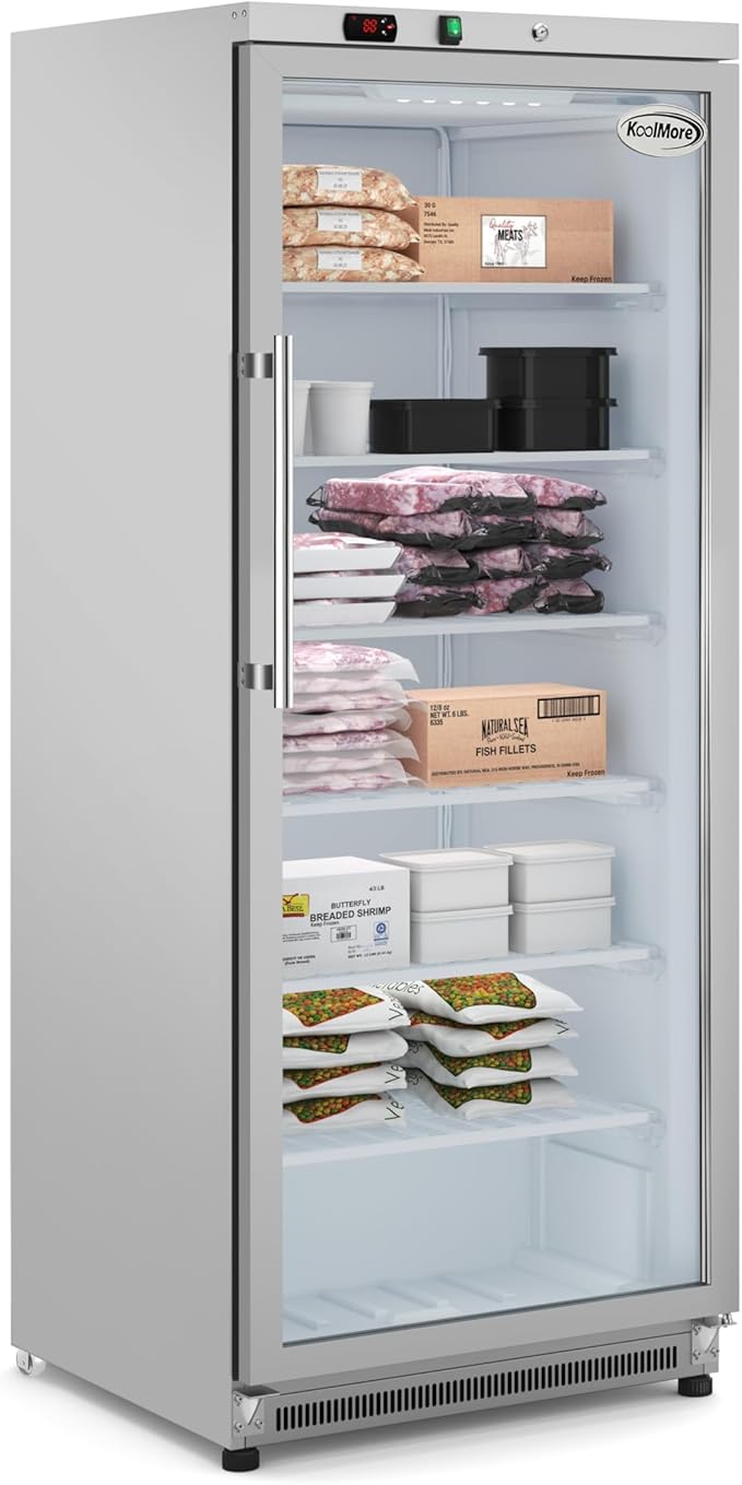 KoolMore 21 Cu. Ft. Commercial Freezer with Glass Door in Stainless Steel - Manual Defrost (KM-GDF20MD)