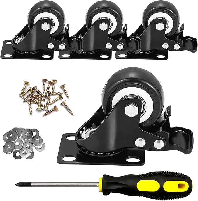Caster Wheels, 2 inch Casters, Casters Set of 4 Heavy Duty - CLOATFET Locking Casters, Swivel Casters with Brake (Top Plate), Non Marking Black Castor Wheels for Cart Furniture Workbench