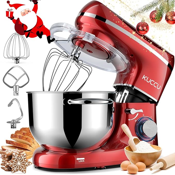Stand Mixer, 6.5 Qt 660W, 6-Speed Tilt-Head Food Dough Mixer, Kitchen Electric Mixer with Stainless Steel Bowl,Dough Hook,Whisk, Beater, Egg white separator (6.5-QT, Red)