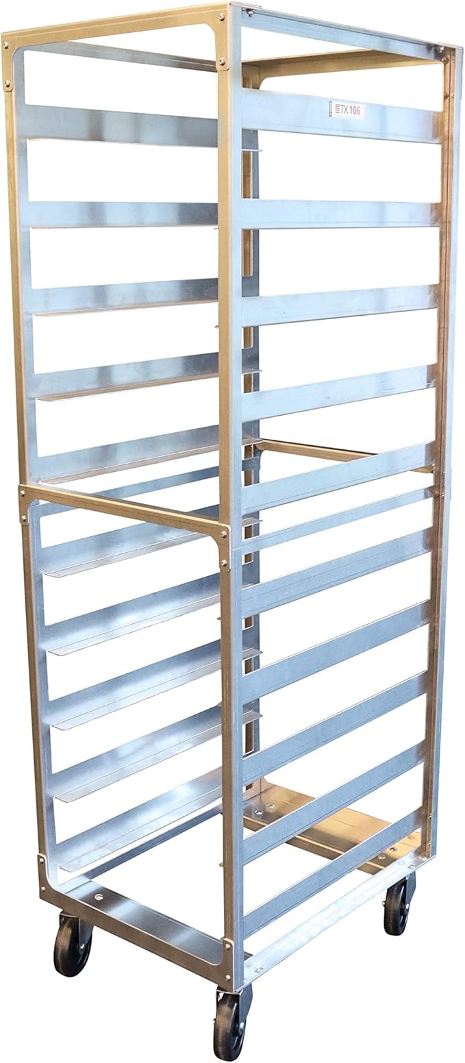 10 Pan 6" Spacing Commercial Aluminium Bun Racks, NSF Listed Heavy Duty Speed Rack for Bakery, Restaurant & Catering, 10 Tier 20.5" x 26" x 70" Speed Rack with Heavy Duty Plate Casters