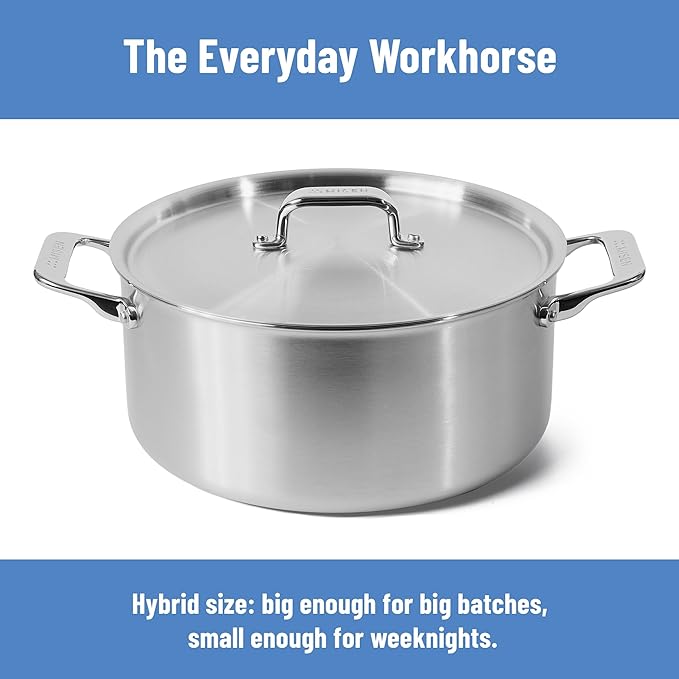 Misen 6.75 QT Stainless Steel Stock Pot with Lid - Stew & Soup Pot with Handles - Large Pot for Cooking