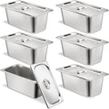 6 Set Stainless Steel Hotel Pans 1/3 Size 6 Inch Deep With Lids, Anti-Jam Chafing Steam Table Pans, Catering Food Storage Metal Pan