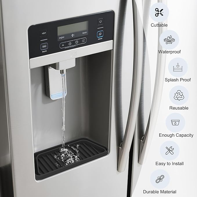 KindGa Refrigerator Drip Catcher Tray,Protector Ice and Water Dispenser Pan,Fridge Spills Water Pad Catch Basin for Drainage 2 Pack (Rectangular,Black)