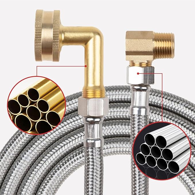 Dishwasher Installation Kit, 10FT Supply Line with 3/8 Inch Compression Ends, 3/8 Inch MIP Elbow and 3/4 Inch FHT Elbow, Braided Stainless Steel Dishwasher Connectors, 41060