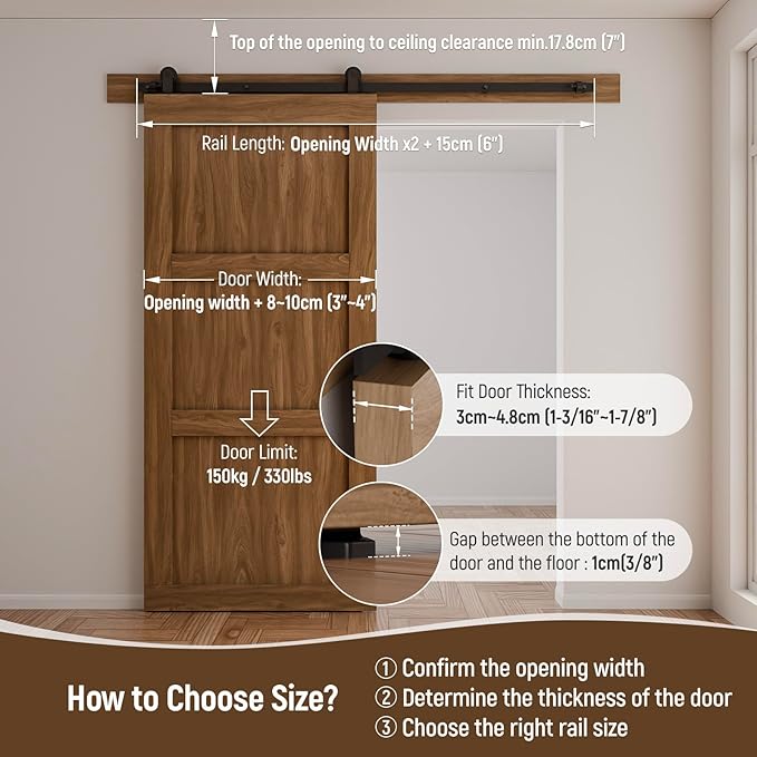 CCJH 12FT Sliding Barn Door Hardware Kit, Heavy Duty, Smoothly and Silently, Easy to Install, Fit 72" Width Single Door Panel, T-Shaped Style Black