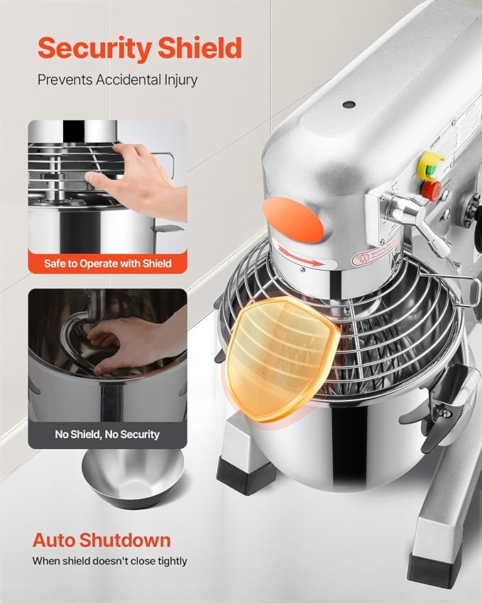 Happybuy 30Qt Commercial Food Mixer with Timing Function， Commercial Mixer 1250W Stainless Steel Bowl Heavy Duty Electric Food Mixer Commercial with 3 Speeds Adjustable, Perfect for Bakery Pizzeria