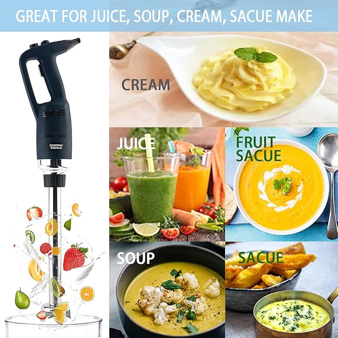 18 in Heavy Duty Immersion Blender Handheld Kitchen, Hand Blenders for Kitchen, Commercial Mixer Electric, 500W Removable Shaft 2500rpm to 15000rpm, Emulsifier Blender Handheld
