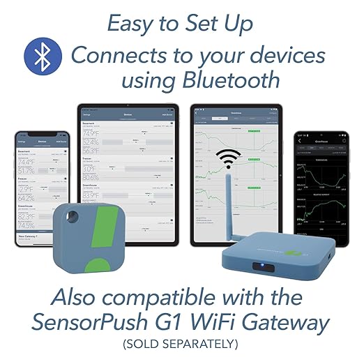 SensorPush HT1 Smart Temperature Sensor & Humidity Sensor - Thermometer & Hygrometer w/App Monitoring - Indoor/Outdoor Temperature and Humidity Monitor w/Heat Index for RV, Fridge & More
