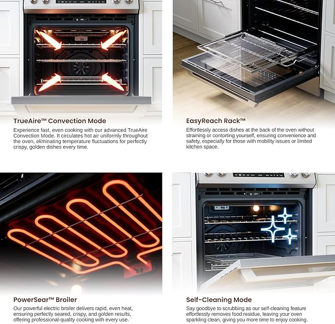 Rangaire RRE303GS 30" Glass Touch Electric Range Oven - Stainless Steel, Infrared Stove Burners, True Convection, Self Cleaning, Easy Reach Racks
