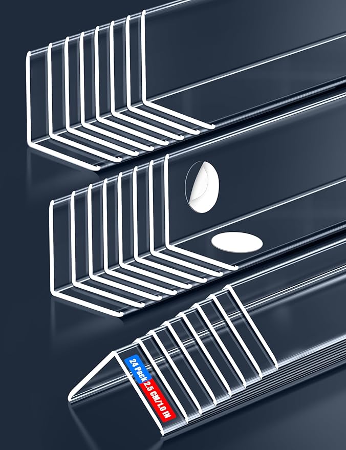 Clear Self-Adhesive Wall Corner Protectors，Corner Guards & Edge Protector for Wall Door Frame Cabinet Baseboard & Door, Table, Stair (24, 48" X 1.0")