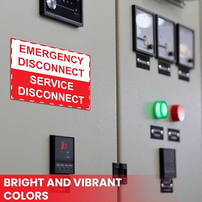 LEIFIDE 50 Pack NEC Compliant Emergency Disconnect Sticker 5"x 3.5" Emergency Disconnect Service Warning Sticker Shut Off Sign Uv-Resistant Electric Panel Labels Vinyl Waterproof for Indoor Outdoor