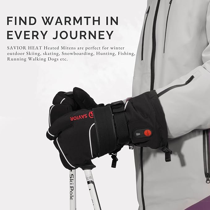 Heated Mittens Battery Gloves Men Women, SAVIOR HEAT Flexible Crab Finger Rechargeable Ski Mitten with 7.4V 2200mAh Battery for Winter Snow Skating Camping Hunting Hiking Motorcycle