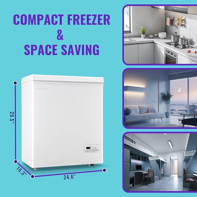 Chest Freezer, Small Deep 4.0 Cubic Feet White Freezing Machine, Compact Top Open Door with Electronic Panel, Temp Range -12 ℉ to 50 ℉, Two Storage Wire Baskets, Manual Defrost