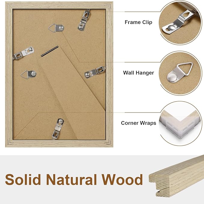 Vittanly 5x7 Picture Frame, Solid Wood Frame with Plexiglass, Includes 4x6 Mat, Wall Hanging or Tabletop for Home Decor, Light OAK, 1 Pack
