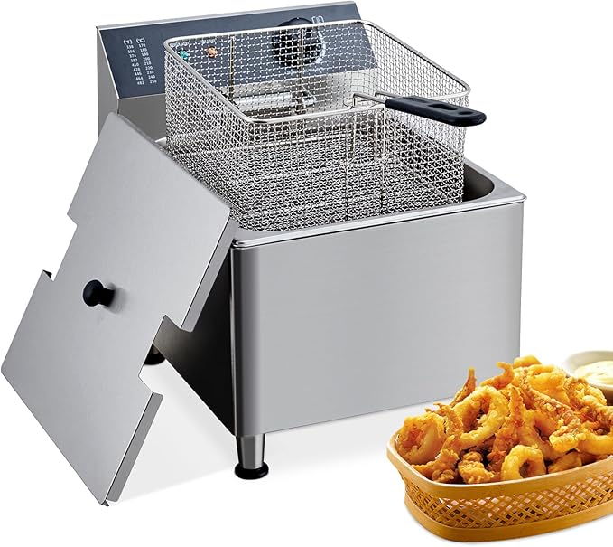 11L Commercial Deep Fryer | 201 Stainless Steel Electric Countertop Fryer with XL Basket | 1700W 110V for Restaurant & Home Use