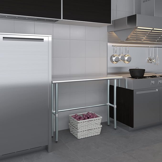 AmGood Stainless Steel Work Table Open Base | NSF Kitchen Island Food Prep | Laundry Garage Utility Bench (48" Long X 14" Deep)