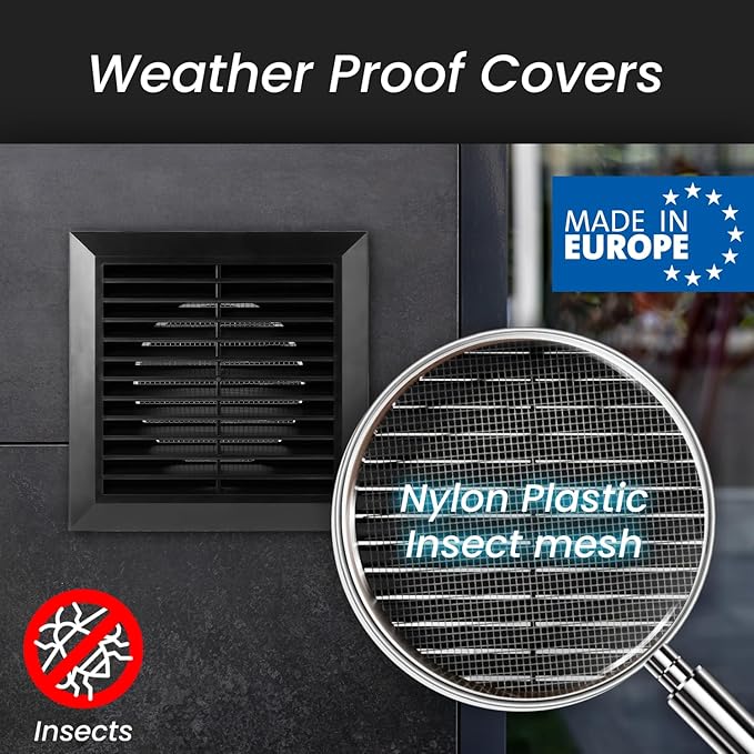 Repa Market 4 Inch (Opening) Black Air Vent Cover - Plastic Fresh Air Intake Vent for Round Duct - Register Vent Cover with Mesh Screen - Wall or Ceiling HVAC Return Air Register - Modern Soffit Vents