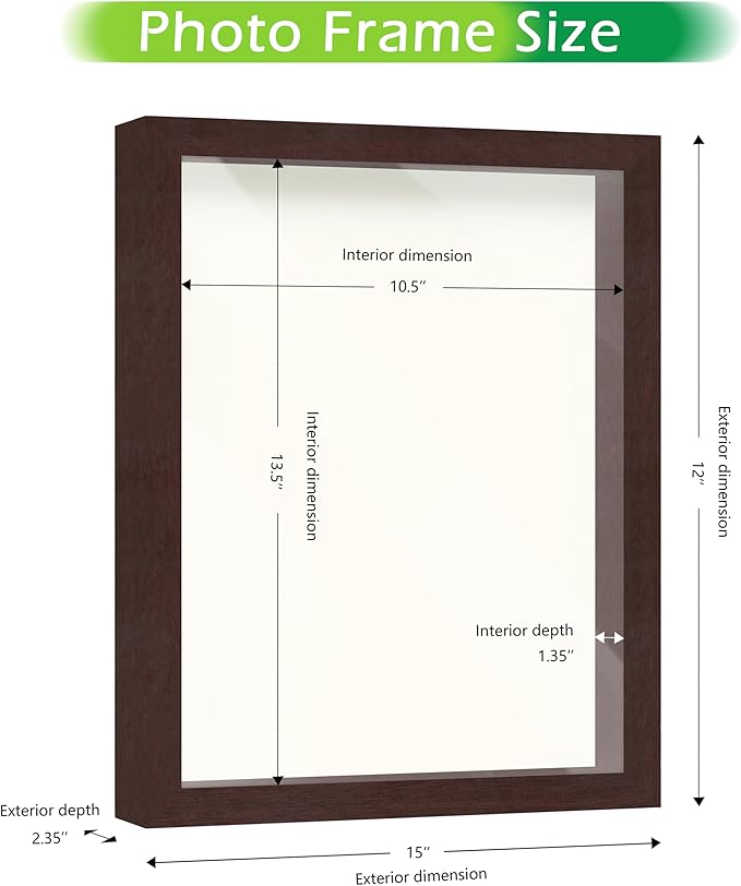 FrameWorks Mahogany Wooden Shadow Box Frame – Soft Felt Back, Tempered Glass, and Included Elegant White Ball Push Pins, 11 Inches x14 Inches