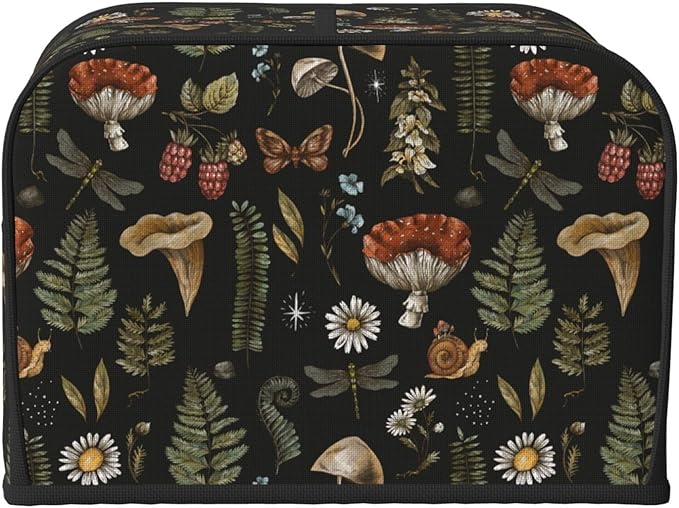 Vintage Witch Leaves Plant Mushroom 4 Slice Toaster Cover, Waterproof Toaster Dust Cover Bread Maker Protective For Small Kitchen Appliance Dining Room Table Home Decor Gifts