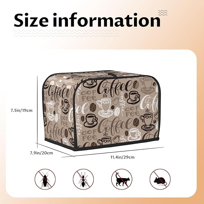 Brown Coffee Pattern 2 Slice Toaster Cover, Waterproof Toaster Dust Cover Bread Maker Protective For Small Kitchen Appliance Dining Room Home Table Decor Gifts