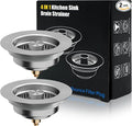 Kitchen Sink Drain Strainer, 4 in 1 All Stainless Steel Sink Strainer, Pop Up Anti-Clogging Sink Stopper, Sink Strainer with Copper Bounce for US Standard Sink Accessories, 2 Packs