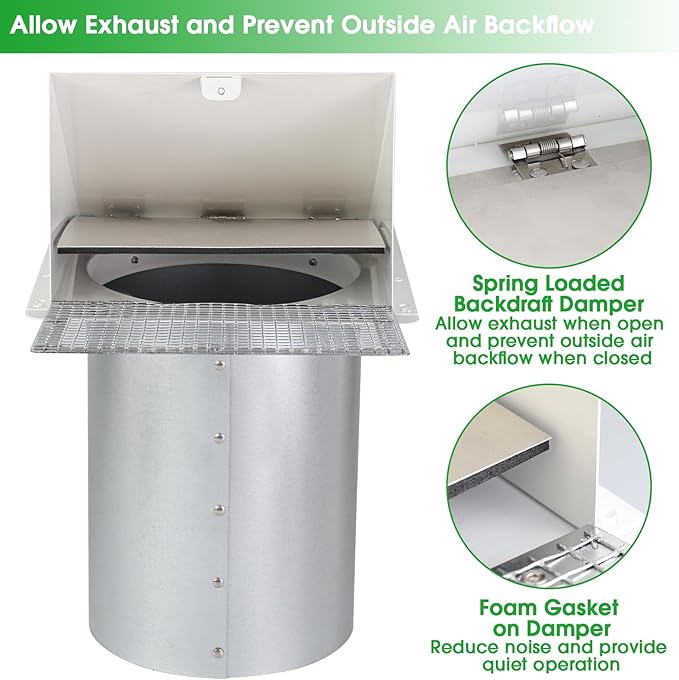 12 Inch Hooded Wall Vent with Screen and Damper,Outdoor Wall Exhaust Cover Cap Dryer Vent Cover for Duct HVAC Dryer AC Range Hood Exterior Cooling Ventilation and Outside Air Exhaust,Galvanized Steel