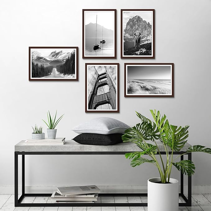 Americanflat 12x18 Poster Frame with Polished Plexiglass - Set of 5 - Use as 11x17 Frame with Mat or Display 12x18 Photo Without Mat - Galleria Collection - Picture Frames for Wall Display - Mahogany
