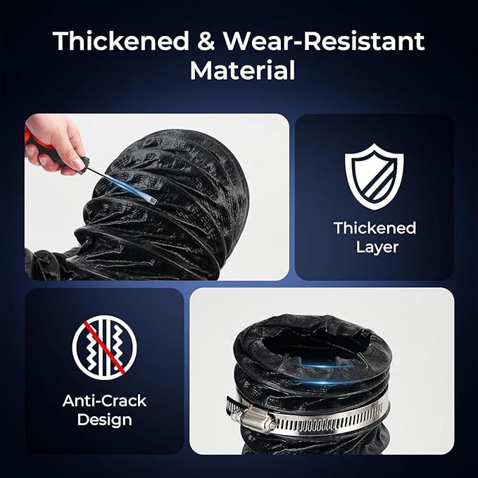 Diesel Heater Ducting 3inch 8FT, Nylon Flexible Duct Hose, Insulated Duct Vent Hose for Diesel Heater, 3D Printer, Dryer Vent, RV, Boat Blower, Ventilation Systems, Black