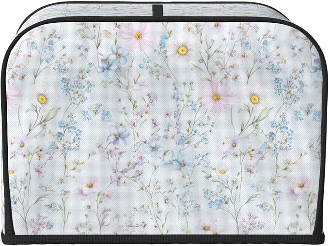 4 Slice Toaster Cover for Kitchen Pastel Wildflower Flower Waterproof and Dustproof Toaster Dust Cover with Side Pockets Decorative Universal Cover for Wide Slot Toasters and Small Appliances