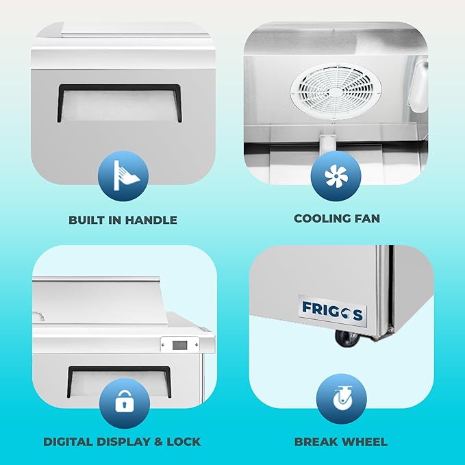 Frigos FG-SWPT-48 13.8 Cu Ft 2 Door Commercial Sandwich Prep Table Refrigerator - Stainless Steel Exterior with LED Lighting - Ideal for Commercial Kitchen Salad Bar Included Liftgate