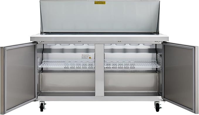 Kratos Commercial Refrigerator, Mega Top Sandwich/Salad Prep Table, 60" Wide Two Door Stainless Steel Refrigerated Prep Table with 24 Food Pan Capacity (67K-036)