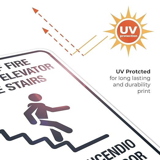 in Case of Fire Do Not Use Elevator Use The Stairs Bilingual Sign, Fire Safety Sign, 18x24 Inches, 55 mil Thick HDPE (high Density polyethylene), Made in USA
