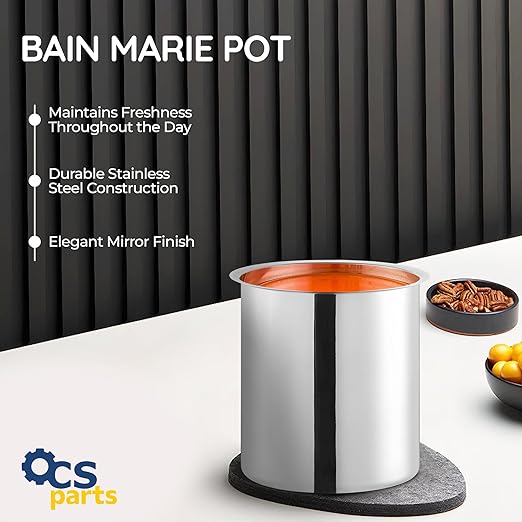 OCS Parts 3.5 Quart Bain Marie Pot | 7-3/4" x 5-11/16" Stainless Steel Pot for Warm or Cold Food, Sauces, Soups, or Organizing Cooking Utensils