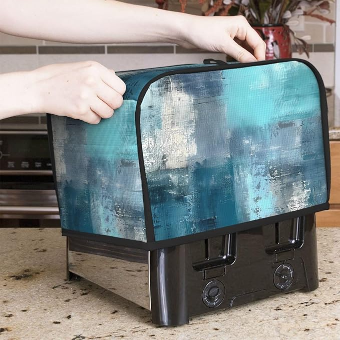 Toaster Cover 2 Slice Teal Turquoise Art Texture Waterproof Appliance Cover with Hang Loop Bread Baker Toaster Cover for Kitchen