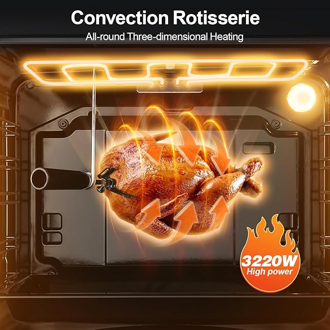 24 Inch Single Wall Oven 2.8 Cu.Ft 3220W, Electric Oven with Mechanical Knob Control, 9 Functions, 360° Rotisserie,Triple Glass Door & Enamel Cavity for restaurant, hotel, and home