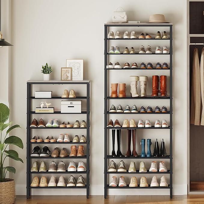 12 Tier Shoe Rack, Large Capacity Shoe Storage Organizer Holds 48 Pairs, Sturdy and Stable, for Entryway, Hallway, Closet, Dorm Room, Greige and Black SS12BG