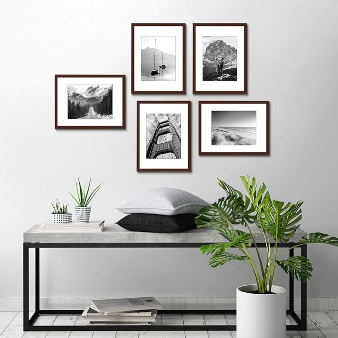 Americanflat 12x16 Picture Frame with Polished Plexiglass - Set of 5 - Use as 8.5x11 Frame with Mat or Display 12x16 Photo Without Mat - Galleria Collection - Picture Frames for Wall - Mahogany